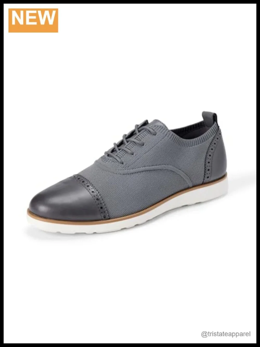 Men's Oxford Brogue Knit Dress Sneakers with Foam Insole - Faux Leather Trim